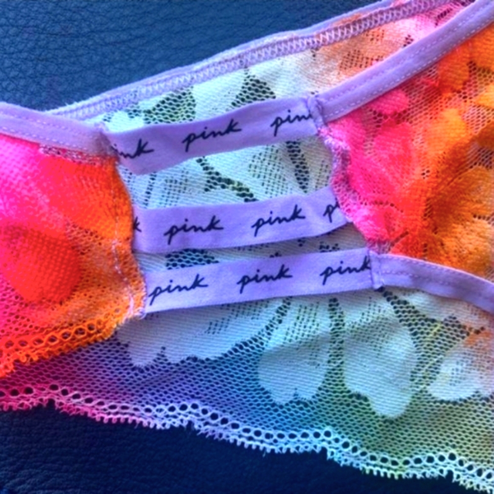 PINK by VS Lace Cheeksters Strappy Logo Rainbow Ombre Panties. XL *NWT! - Picture 3 of 5
